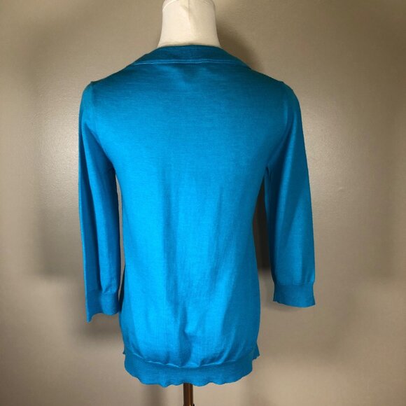J Crew 100% Merino Wool Crewneck 3/4 Sleeve Blue Sweater Size S - Picture 2 of 9